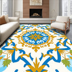 Radiant Blue Golden Floral Medallion Rug