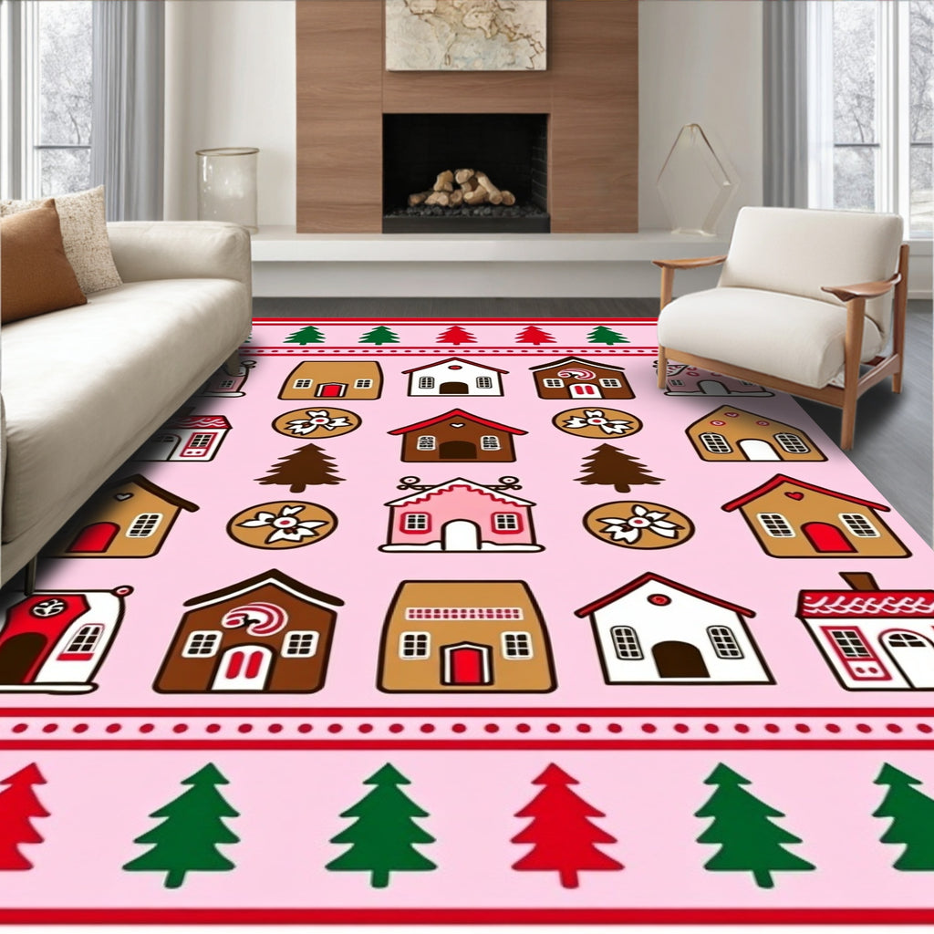 Pastel Gingerbread Village Woodland Whimsy Rug