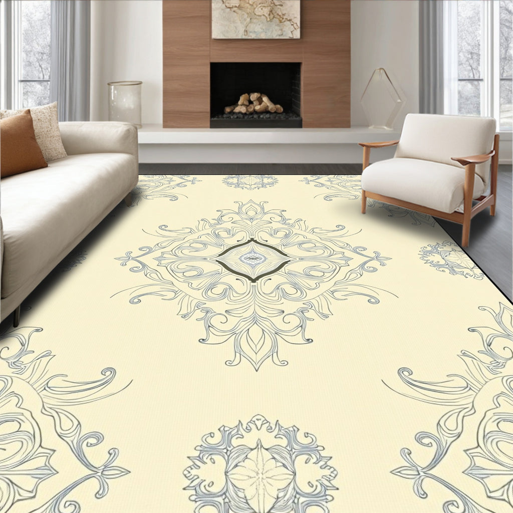 Cream and Teal Medallion Floral Rug