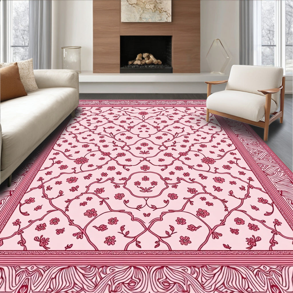 Vintage Rose Vine Floral Medallion Rug