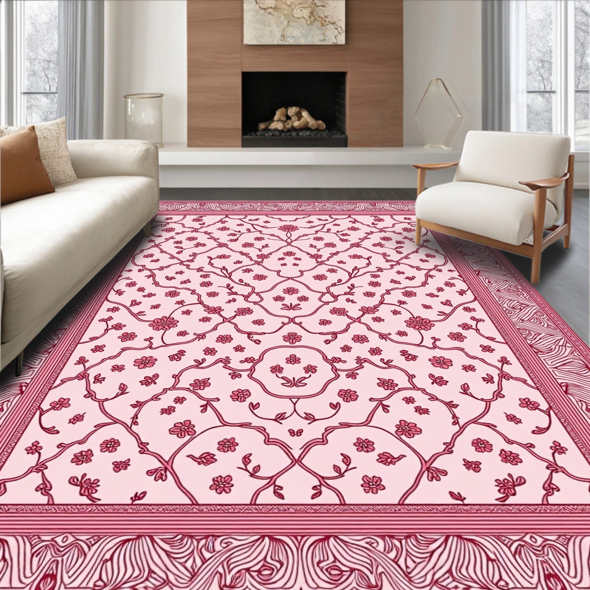 Vintage Rose Vine Floral Medallion Rug