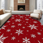 Winter White Snowflakes Red Background Rug