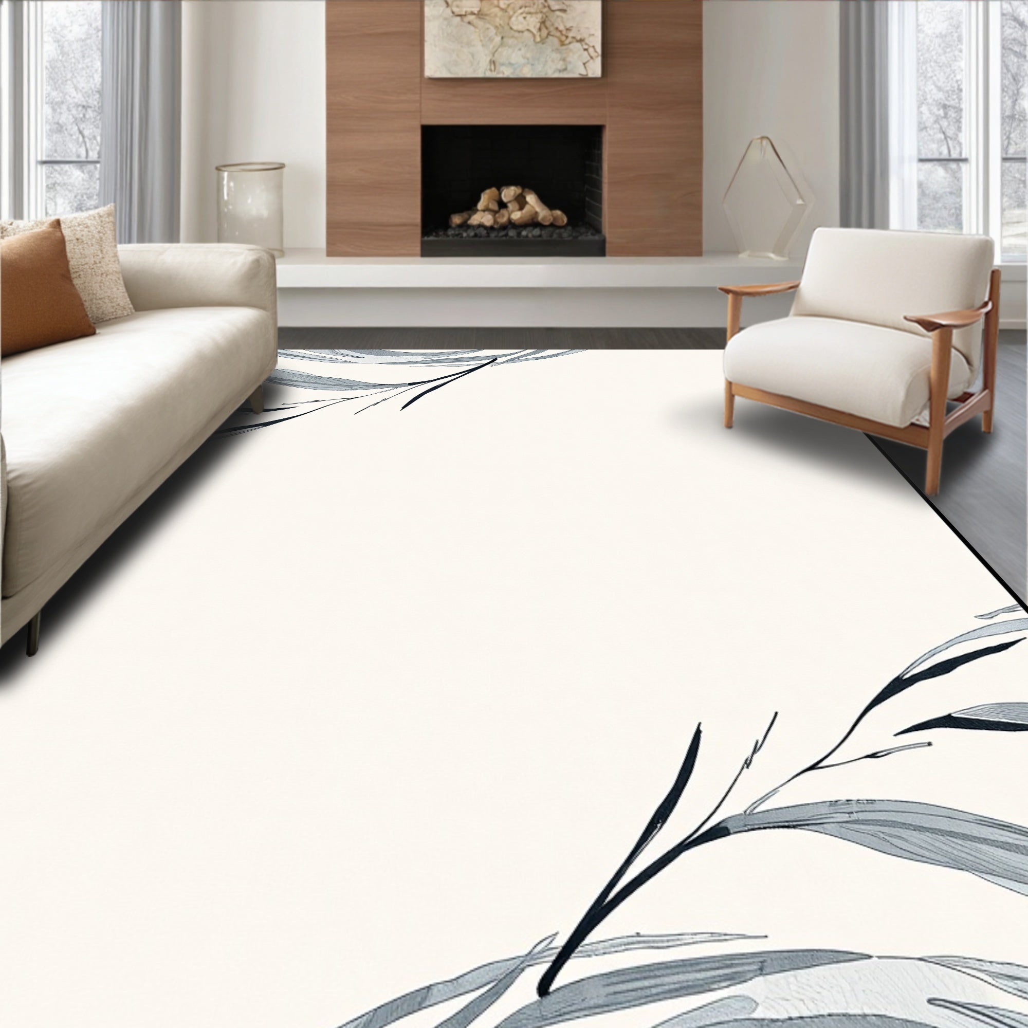 Ink Wash Willow Leaf Scroll Rug