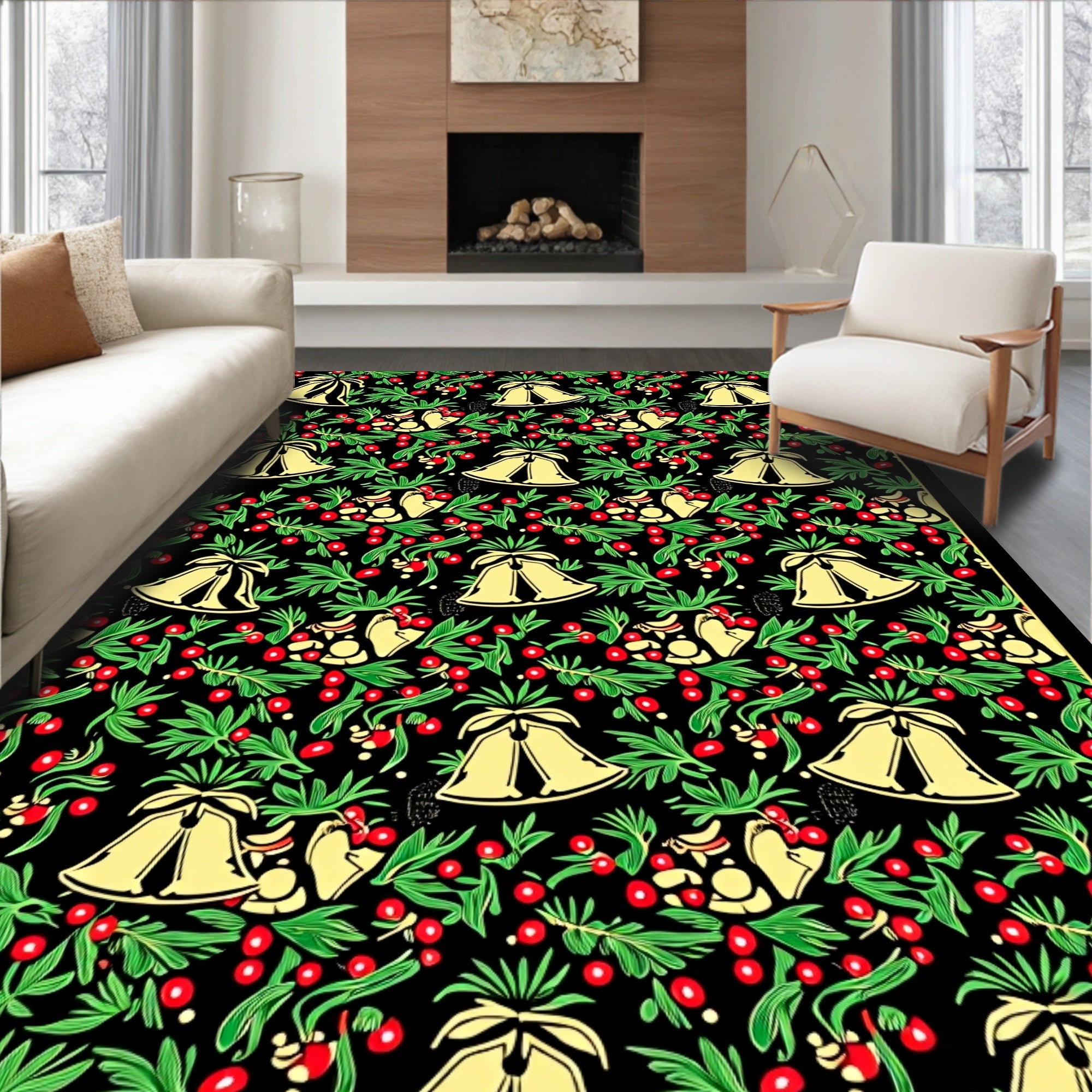 Golden Bells Festive Holly Berry Rug
