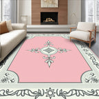 Elegant Pink Floral Border Medallion Rug