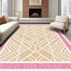 Chic Geometric Tan Pink Border Rug