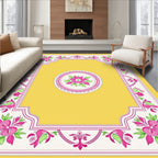 Vibrant Pink Floral Yellow Border Rug