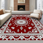 Crimson White Floral Mandala Border Rug