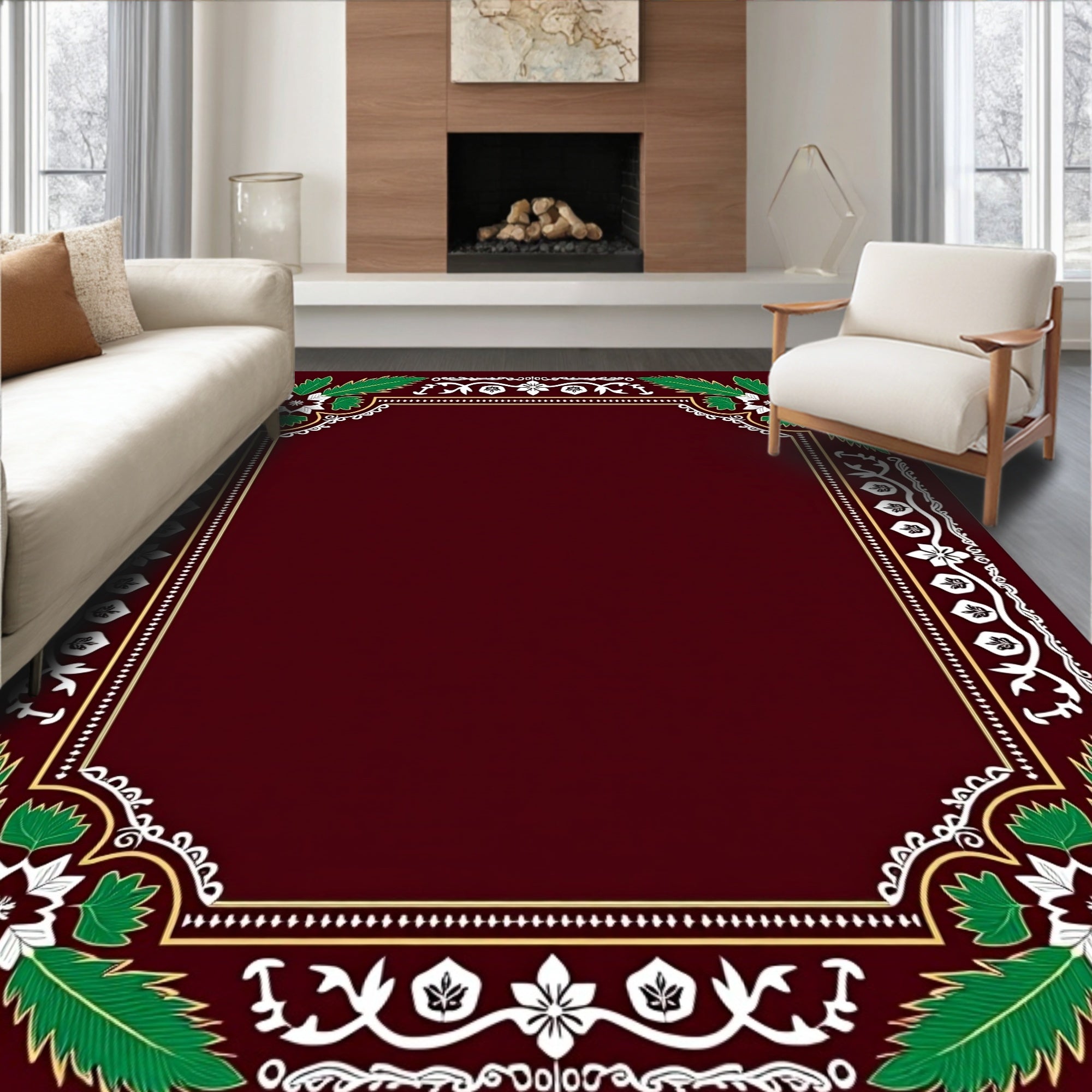 Crimson Leaf Vine Flourish Rug