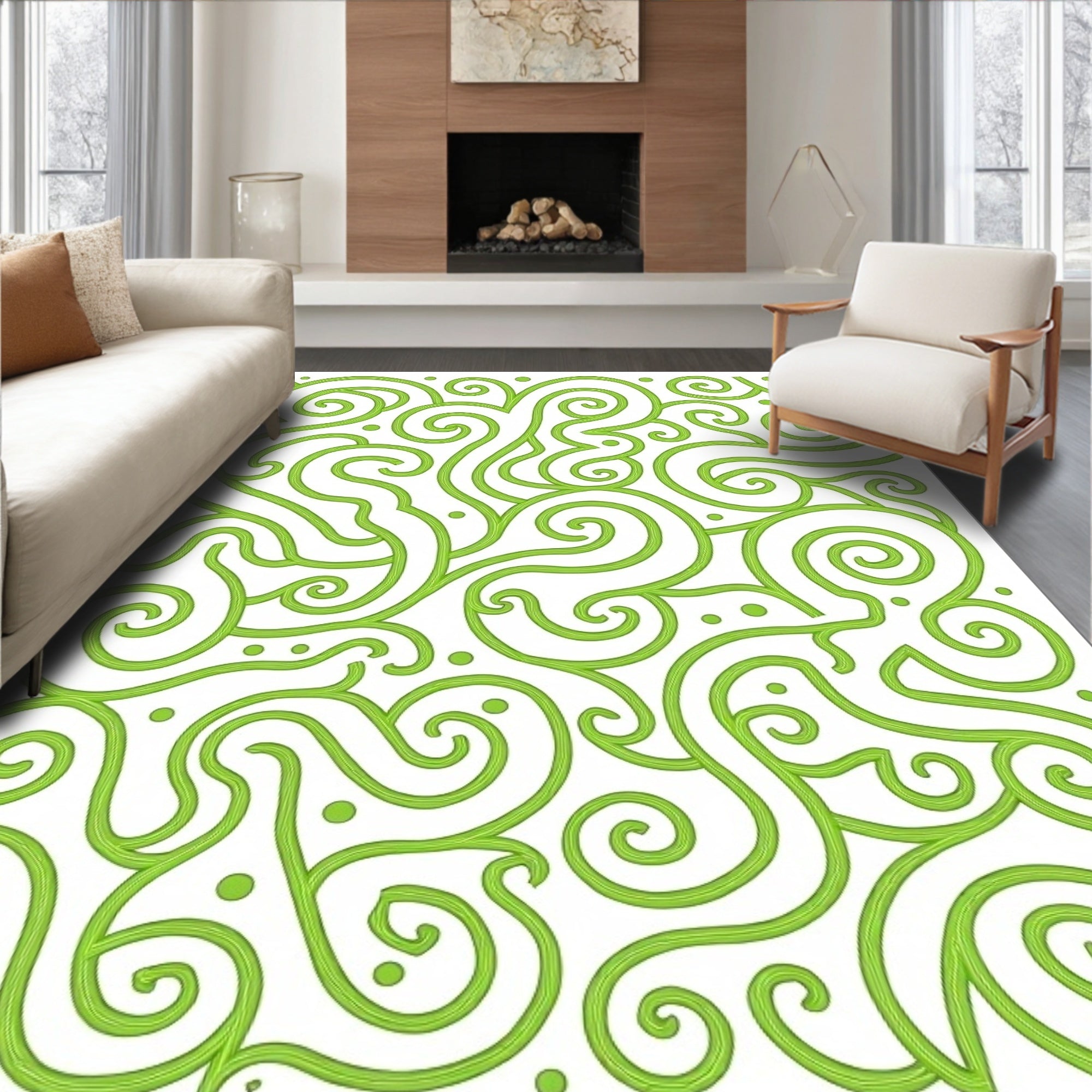 Lively Lime Swirl Curlicue Art Rug