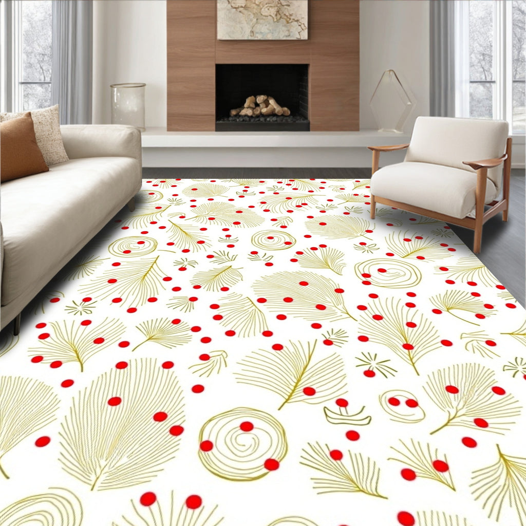 Gold Leaf Red Berry Scatter Rug