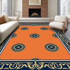 Orange Navy Gold Medallion Border Rug