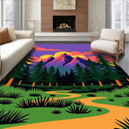 Crimson Sunset Forest Mountain Path Rug