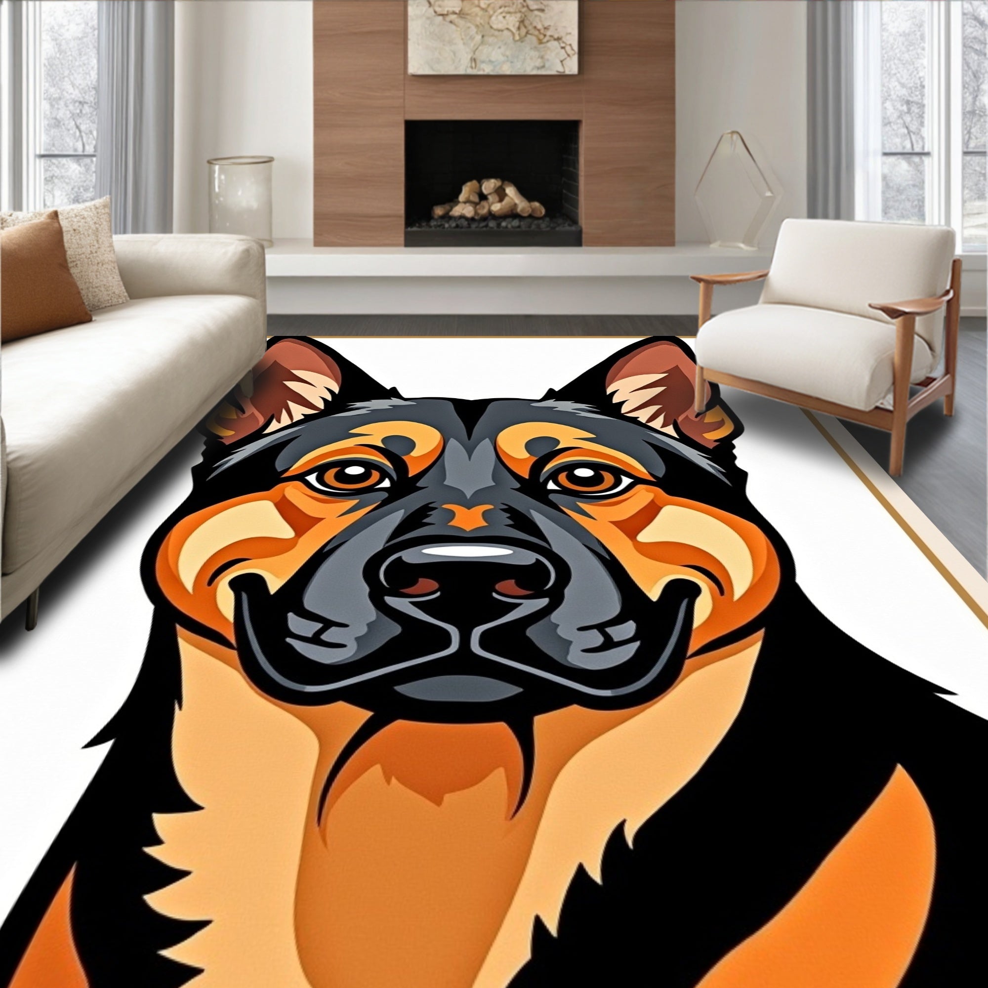 Bold Black Tan Dog Portrait Rug