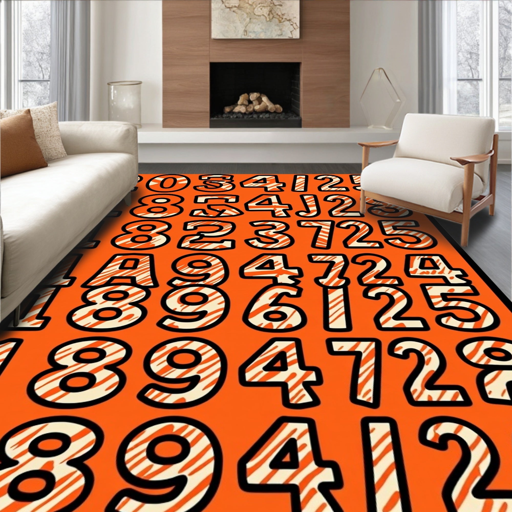 Bold Orange Number Grid Rug