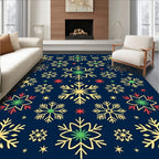 Gold Snowflake Star Red Green Motif Rug