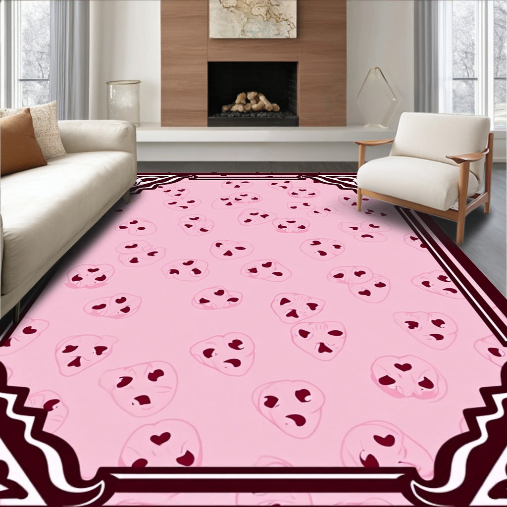 Pink Heart Faces Frame Rug
