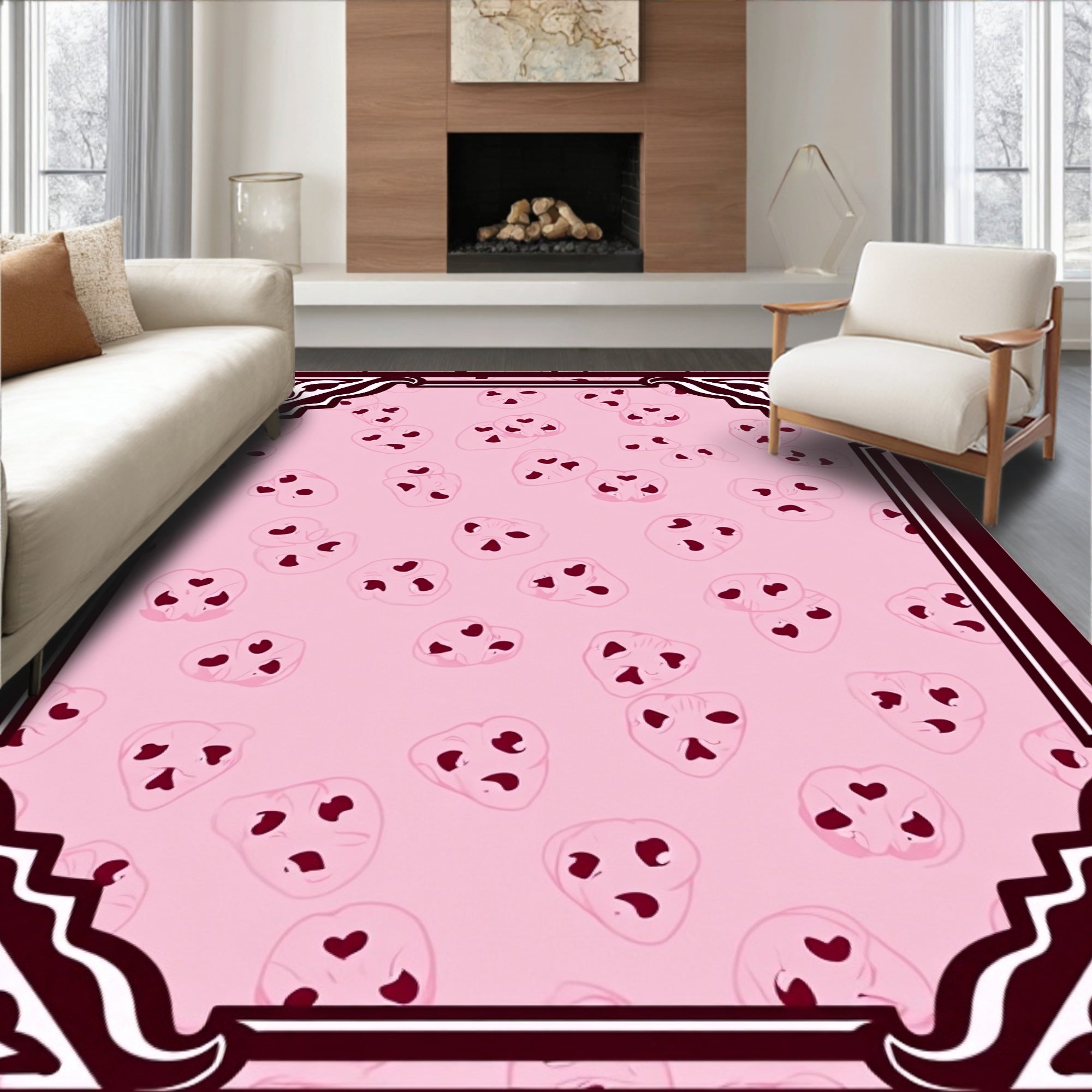 Pink Heart Faces Frame Rug