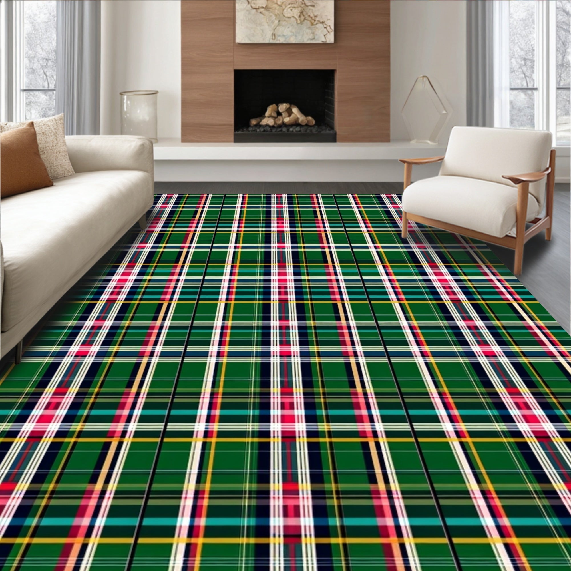 Emerald Green Plaid Multi-Color Check Rug