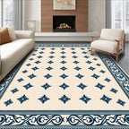 Cream Navy Floral Border Medallion Rug