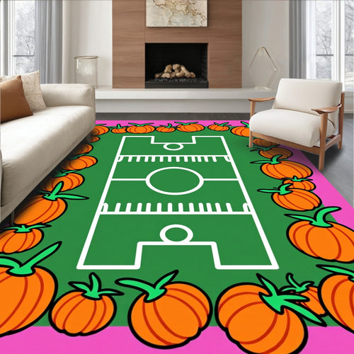 Autumn Orange Pumpkin Soccer Field Rug