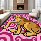 Cute Brown Dog Pink Swirls Rug