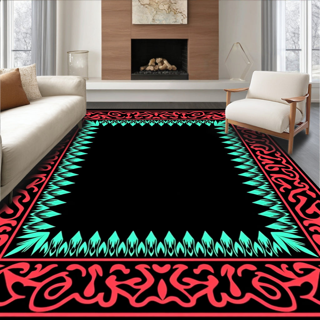 Coral Aqua Organic Border Square Rug