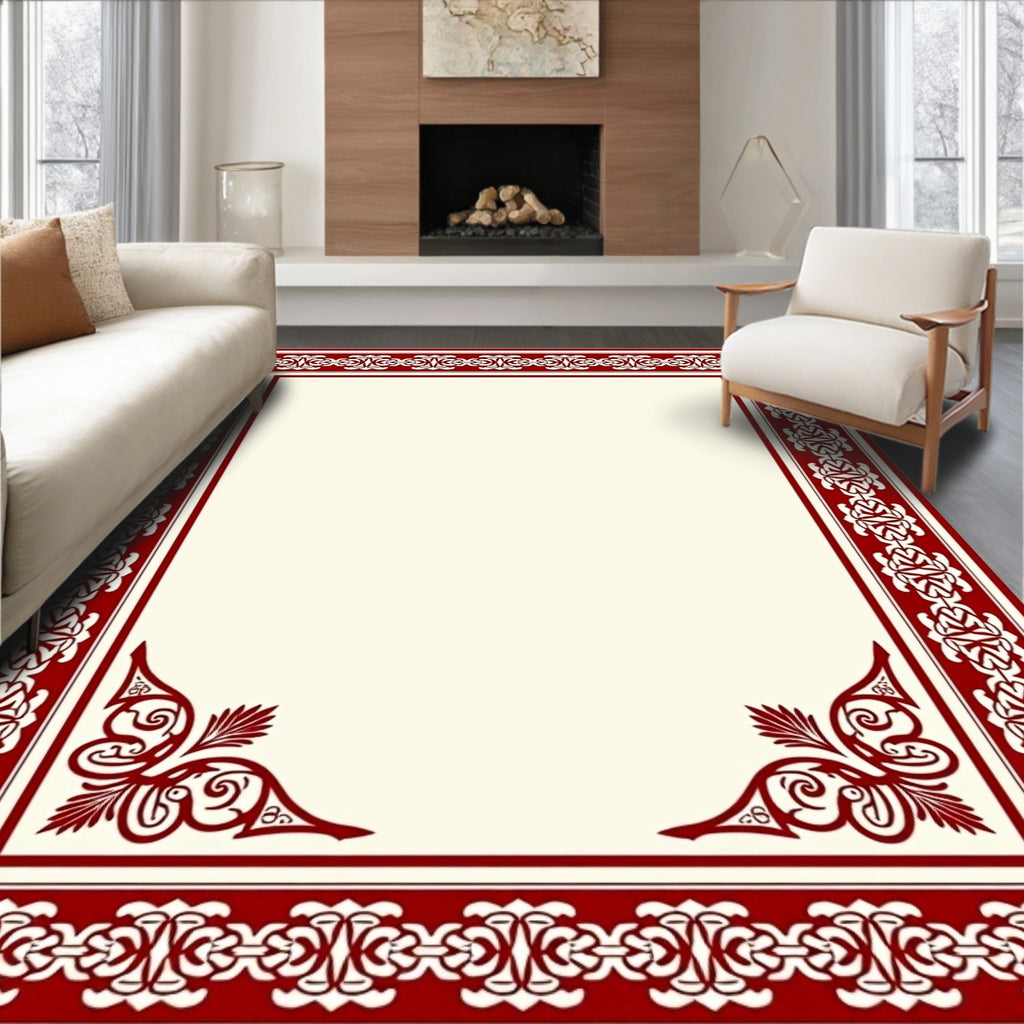 Crimson Decorative Bordered Rectangular Rug