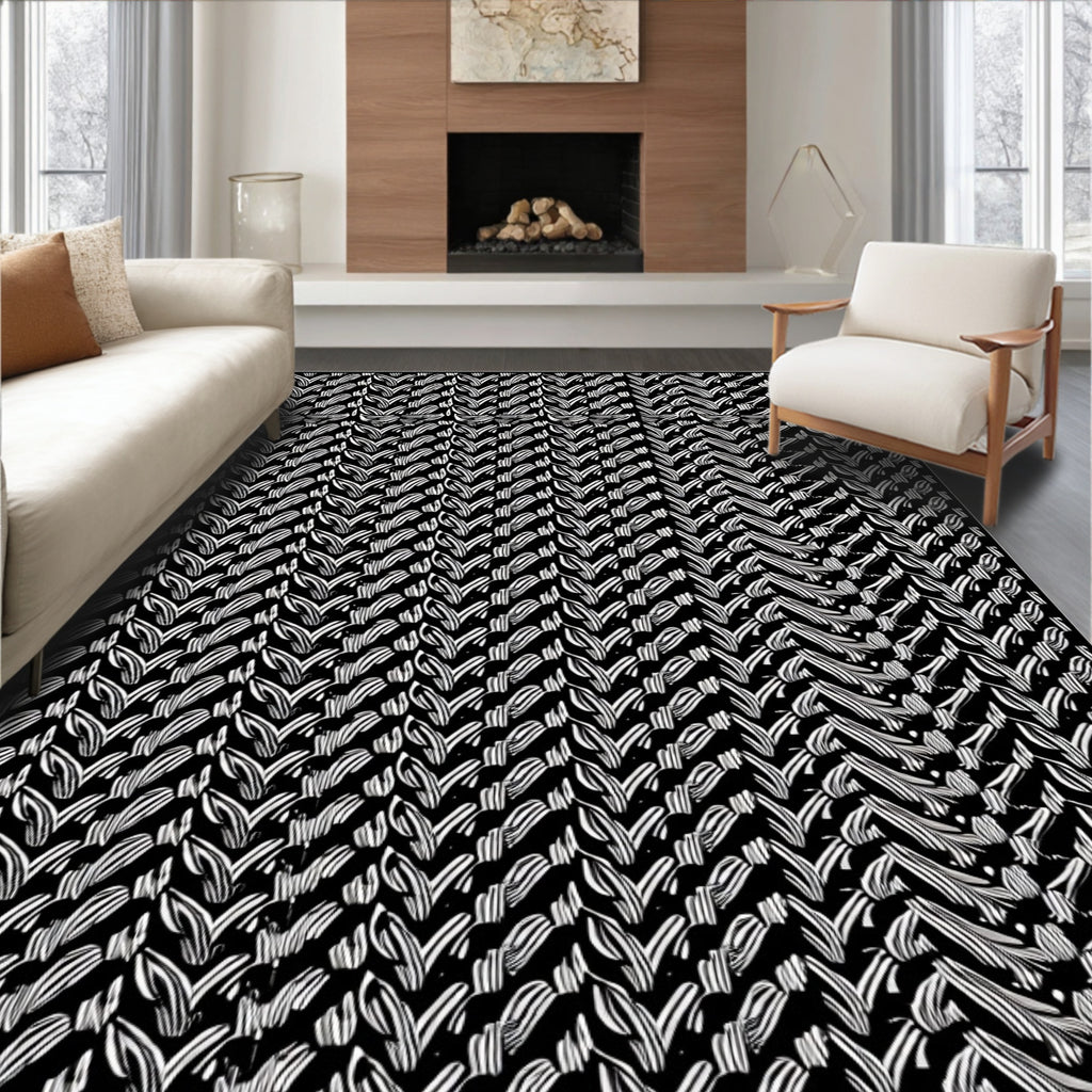 Monochrome Textured Leaf Vertical Motif Rug