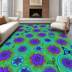 Vibrant Purple Flower Butterfly Garden Rug