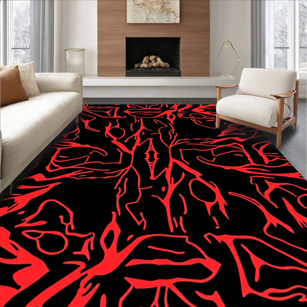 Bold Red Organic Intertwining Lines Rug