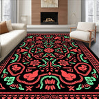 Coral Mint Black Symmetrical Floral Rug