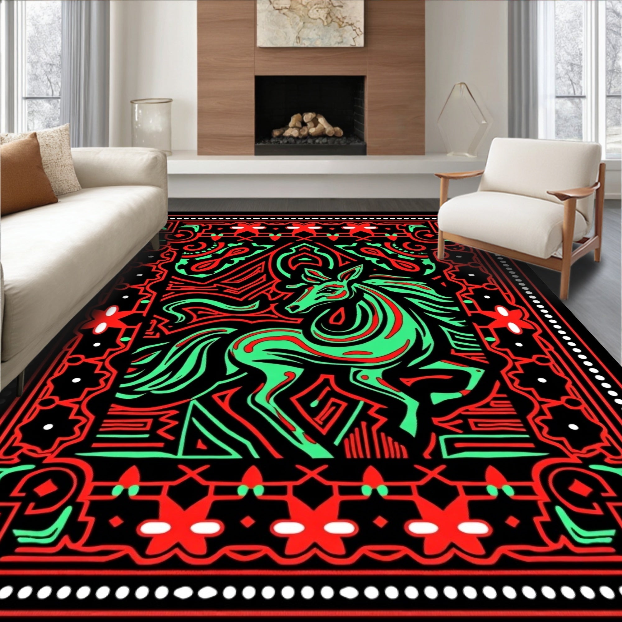 Bold Black Green Red Horse Rug