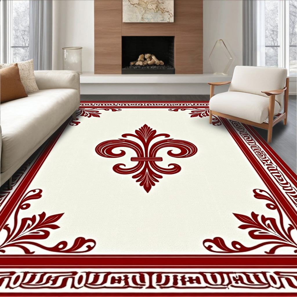 Crimson Fleur De Lis Border Rug