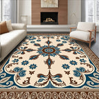 Classic Blue Brown Floral Medallion Rug