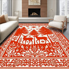Bold Red Deer Forest Woodland Scene Rug