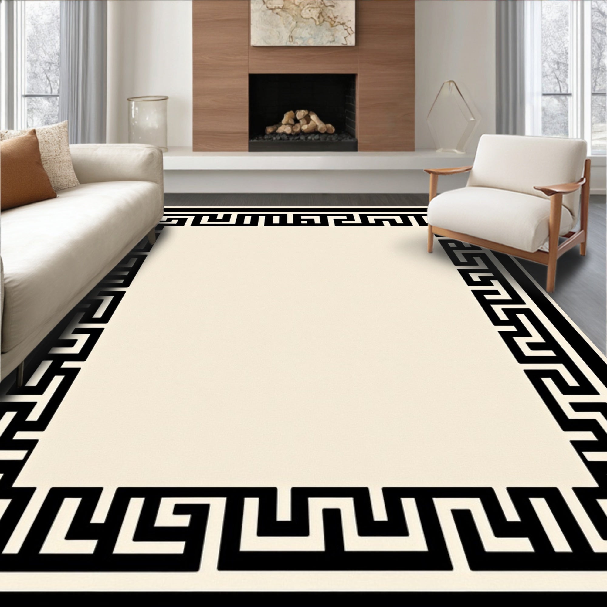 Black Ivory Ancient Greek Border Rug