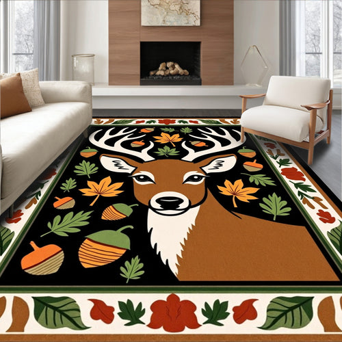 Autumn Deer With Leafy Border Rug