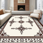Ornate Cream Brown Medallion Border Rug