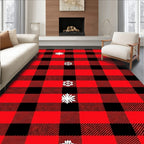 Red Black Buffalo Plaid Snowflake Rug
