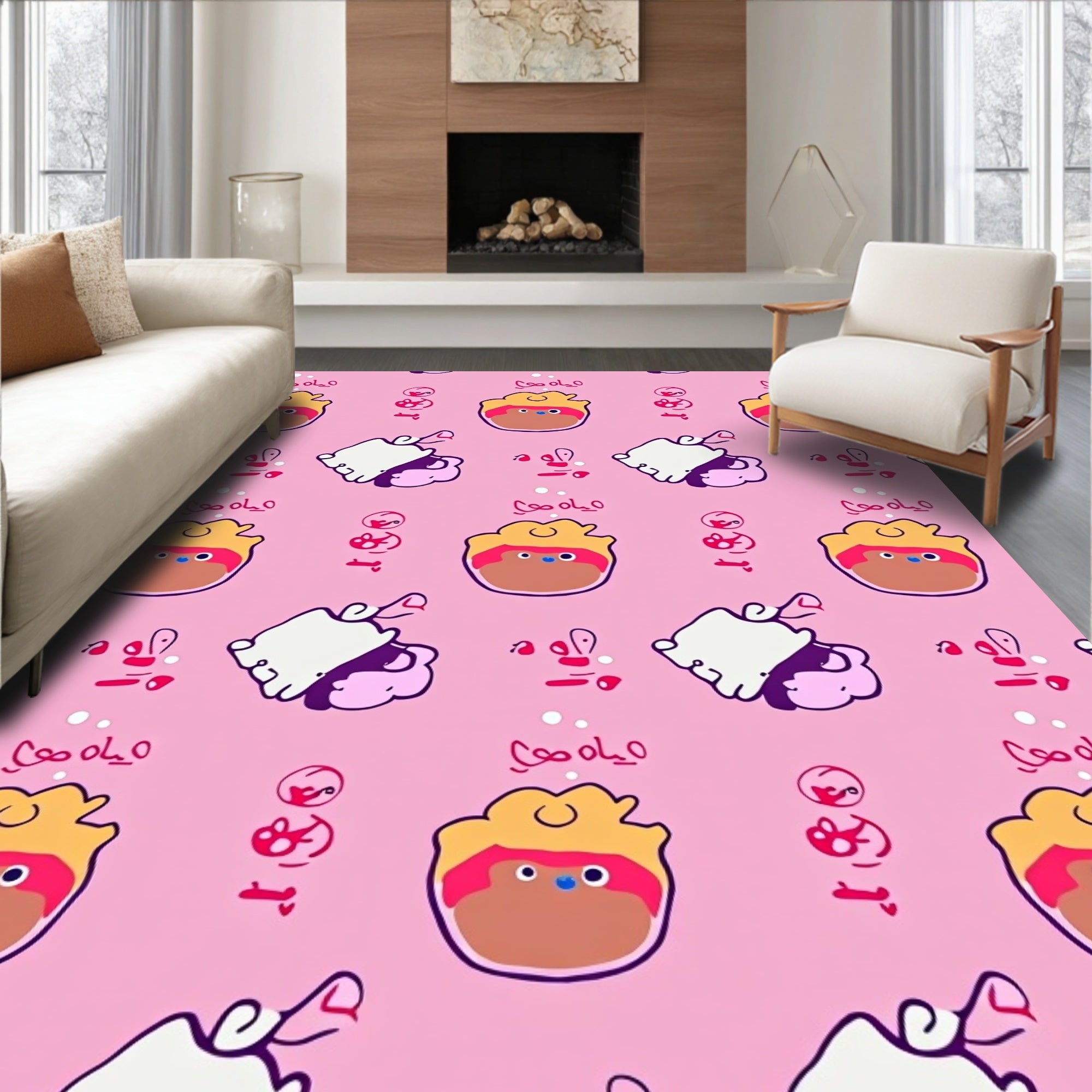 Pink Cartoon Character Repeat Rug