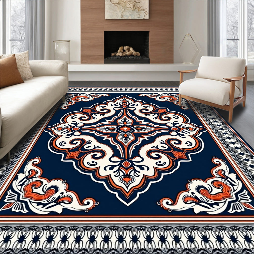 Deep Blue Ornamental Medallion Rug