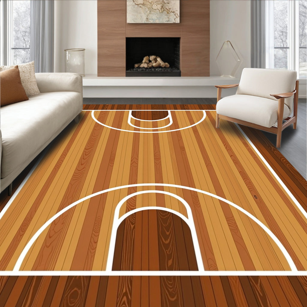 Wooden Basketball Court Floor Rug