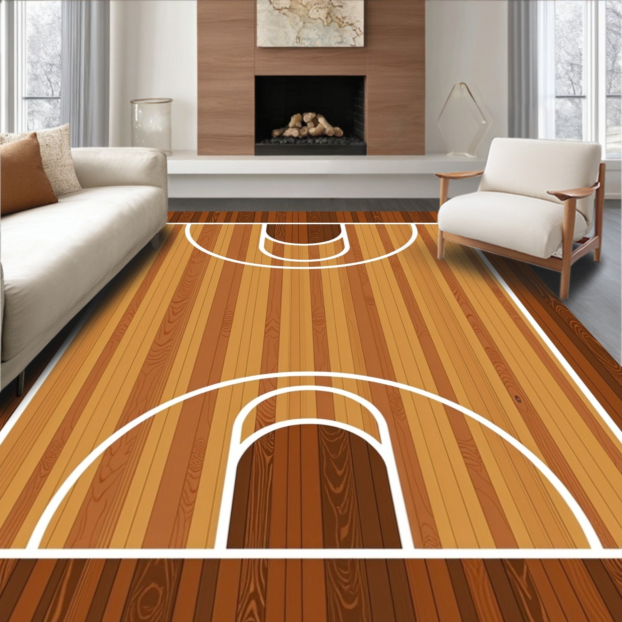 Wooden Basketball Court Floor Rug
