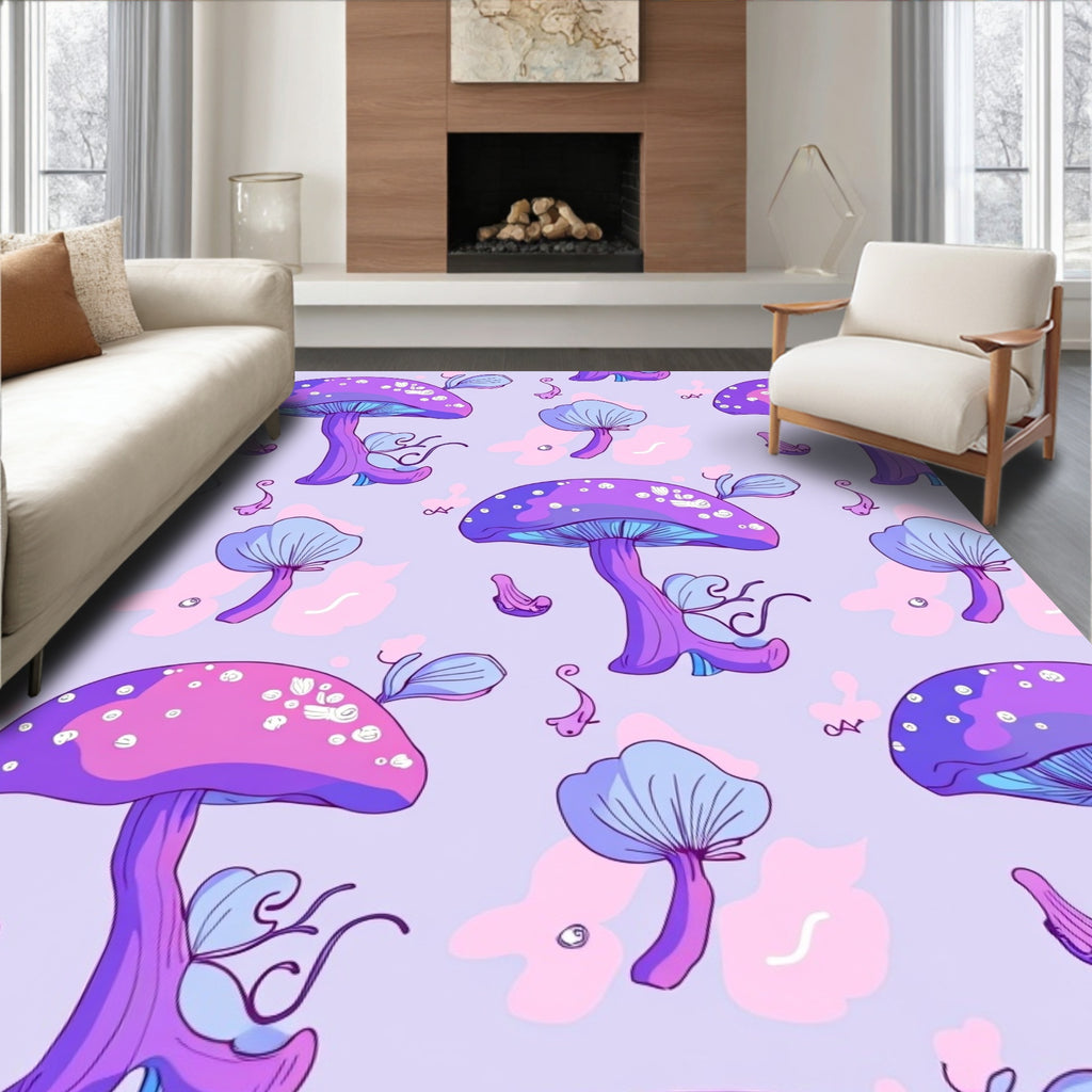 Whimsical Purple Mushroom Garden Rug
