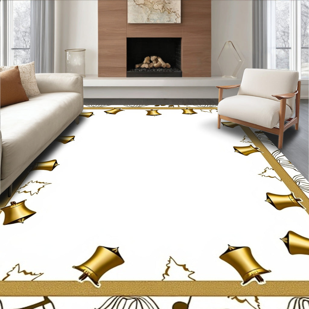 Golden Bells Festive Holiday Border Rug