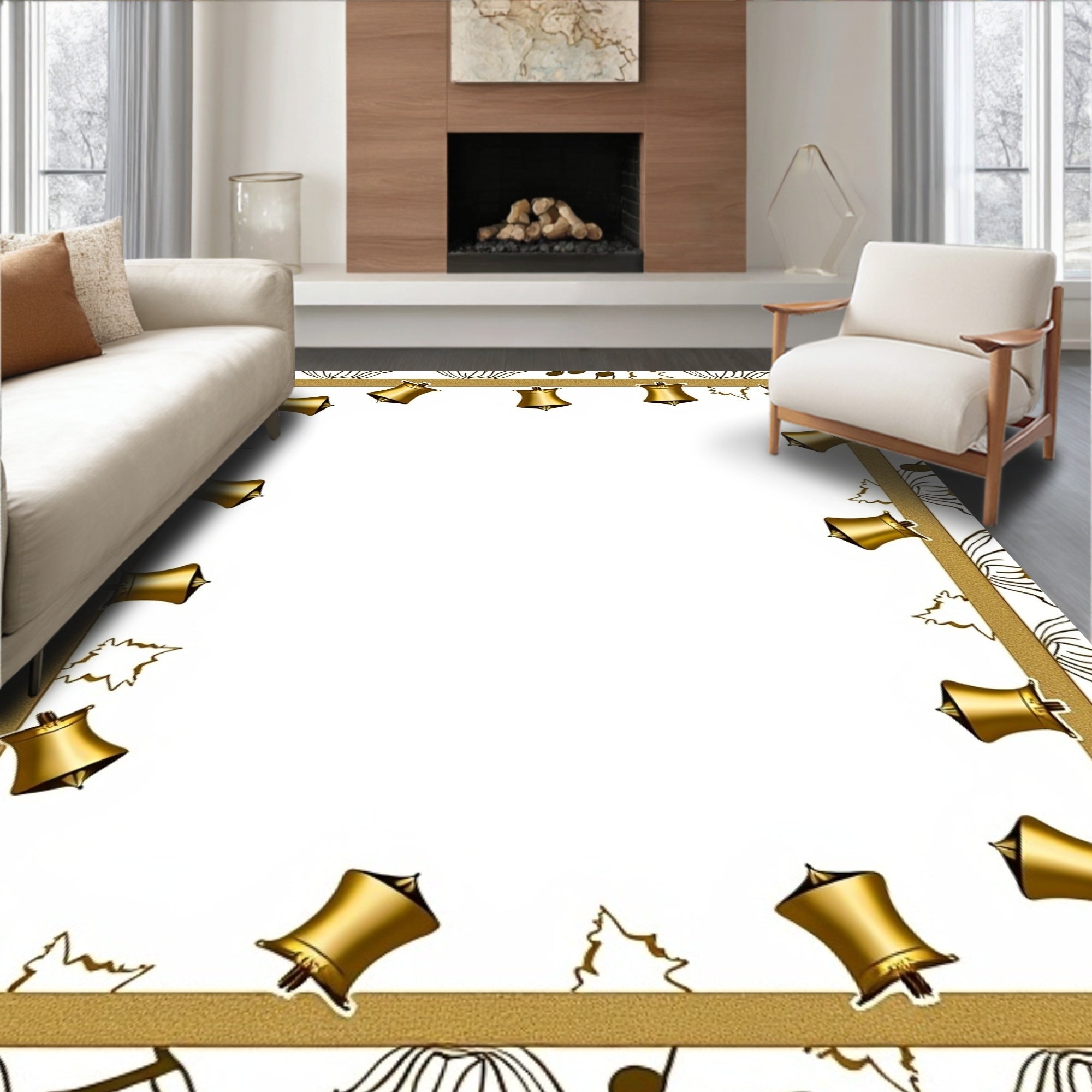 Golden Bells Festive Holiday Border Rug