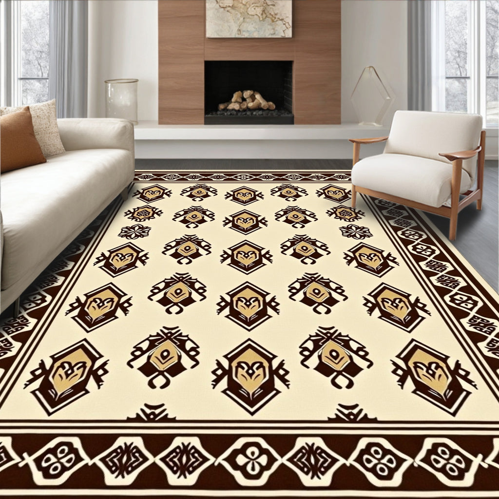 Rich Brown Cream Geometric Diamond Rug