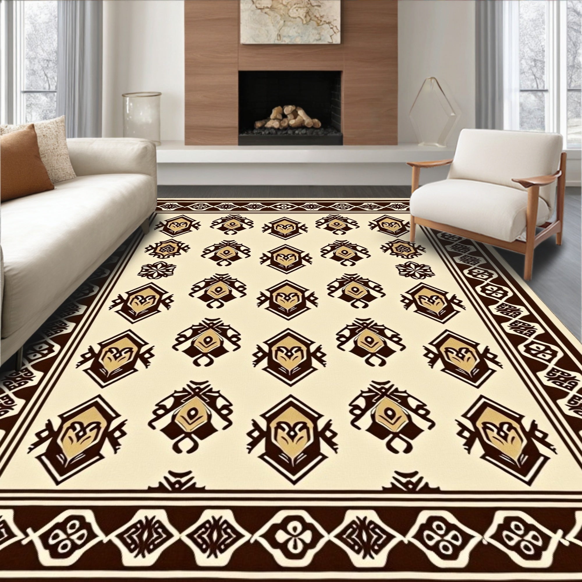 Rich Brown Cream Geometric Diamond Rug