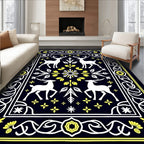 White Deer Yellow Floral Border Rug